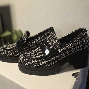 Black and White Tweed Loafers